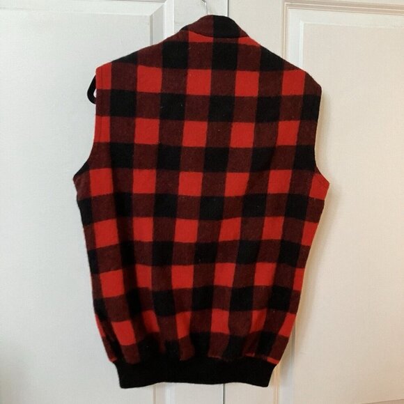 Vintage Swanndri Vest Mens Wool Buffalo Plaid Full Zip Outdoor Red Black NZ - Picture 4 of 7